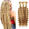 Tuheerst 28 28 28 Inch Bulk hair for Braiding P27/613 Highlight Blonde Deep Wave capelli umani 3 Bundles/Pack No Weft Premium Braiding Hair Extensions for Boho Braids With Minimal Tangle