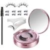 Lunaanda Ciglia Magnetiche Senza Colla, Riutilizzabili (1 Paio + 8 Mezze) 3D Naturali, Kit Ciglia Finte con Applicatore e Custodia Rosa Specchio per Trucco Quotidiano e Viaggi