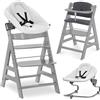 hauck Seggiolone Pappa Evolutivo Alpha Plus Newborn Set Premium, dalla Nascita, con Sdraietta Neonati 2in1 Regolabile e Dondolo, Cintura a 5 Punti e Cuscino in Cotone (Bouncer Light Grey, Grigio)