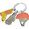 TROIKA Portachiavi sci WINTERSPORT con 3 pendenti (occhiali, casco, scarponi), smalto e metallo cromato giallo arancio, regalo per sciatori