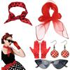 GWAWG Set di 5 accessori per costume Rockabilly anni 50 da donna, sciarpa retrò in chiffon, fascia a pois per la testa e occhiali a gatto per feste a tema e carnevali