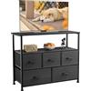DUMOS Comò, Trucioli in Legno, Acciaio, Pannello Frontale in Tessuto, Cassetti 5 TV Nero, 100T x 30B x 81H cm (5 Schubladen)