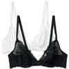 Amazon Essentials Reggiseno a Scollo Profondo in Pizzo Elasticizzato Donna, Confezione da 2, Nero/Bianco, 3B