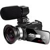 DIGNIFE Videocamera, Videocamera 4K 4 8MP. video digitale for registratore vlog WI-FI da touch screen di camme notte(64GB SD Card,Cam Lens Mic)
