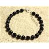 Bundela Gems Bracciale da uomo originale in onice nera liscia pietra preziosa rotonda 6-8 ...