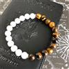 Bundela Gems AAA++ Tiger's Eye & Howlite Smooth Round Gemstone Beaded 2 Multi Bracelet 6-8''