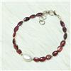 Bundela Gems Bracciale con perline ovali sfaccettate in granato naturale e perle 6-8'' rag...