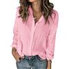 Cicy Bell Camicetta da donna con bottoni, scollo a V, a maniche lunghe, tinta unita, elegante e casual, Colore: rosa., S