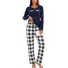 Uniexcosm Pigiama Donna Cotone Maniche Lunghe | Pigiama donna in 95% cotone e 5% elastan, con maglia a maniche lunghe e pantaloni lunghi, ideale per casa e notte