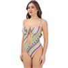 Me-Fui FUI Costume Intero Verde e Viola da Donna con Fantasia Geometrica M