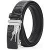 OBASDFD Cintura Da Uomo In Pelle Con Fibbia A Cricchetto, Stampa Coccodrillo, Automatica, Fatta A Mano(Black-2,125cm/49)