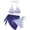 Vijamiy Costume Donna Tre Pezzi Costumi da Bagno Bikinis Set 3 Pezzi Bikini Mare Curvy Push Up Sexy Halter Beachwear con Supporto per Gonna