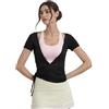AKDJGFP Scaldacuore Danza Donna Top Corto da Donna con Incrocio Incrociato e Lacci, Manica Corta, Scollo a V Profondo, Tinta Unita, vestibilità Slim, t-Shirt da Yoga e Allenamento da Donna(Black,L)