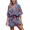 CUPSHE Tuta da donna con scollo a V, con lacci, stampa leopardata, maniche corte e larghe, casual