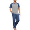 Bresdk Pigiama Uomo Estivo Cotone Manica Corta Pantaloni Lunghi con Tasche