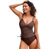 CUPSHE Tankini da donna Set profondo scollo a V due pezzi coulisse auto-cravatta cinghie regolabili lucido ritaglio costumi da bagno, Marrone cioccolato, S