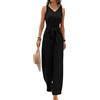 Onsoyours Tuta Donna Estivo Casual Ampia Salopette Eleganti Spalle Scoperte Spiaggia Overall Scollo A V Jumpsuit Lunga Monopezzi Con Cintura A Nero XS