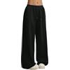 Generisch Pantaloni estivi da donna in lino, a gamba larga, a vita alta, leggeri, con coulisse, con tasche, A25, Nero , XS
