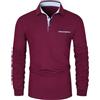 VMSUCIJ Polo Manica Lunga Uomo Maglietta con Abbottonatura Patchwork a Doppio Triangolo Elegante Cotone T-Shirt con Taschino,A-Rosso,XXL
