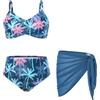 GRACE KARIN Costume da bagno per bambine, set da 3 pezzi, con parte superiore del bikini, costume da bagno e sarong, per nuoto e sport acquatici, Motivo con palme di cocco, 10 anni