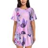 Kfjghhl Set pigiama da donna a maniche corte con farfalle e fiori, set da 2 pezzi