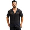 ABEHIK Kinkywear - Camicia a rete da uomo, a maniche corte, trasparente, per festival musicali, per scambisti, Nero , S