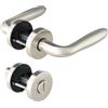 Aperit 49.342.03 - Maniglia per porta modello CESENA WC 8 mm, in acciaio inox con molla di supporto su rosette da 52 mm, in acciaio inox 304 spazzolato opaco, con viti di montaggio e stencil di