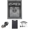 iAnomla Lavello da Cucina Nero Compatto 30 x 45 cm, Lavello a Scomparsa per Cucina/Bar con Rubinetto Pieghevole, Modello a Vasca Singola in Acciaio inox, Completo di Filtro di Scarico, Tagliere