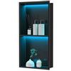 Neohomee Doccia da parete in acciaio inox con illuminazione a LED RGB, colore nero, doppia nicchia doccia con telecomando dimmerabile per bagno, soggiorno, 60 x 30 cm