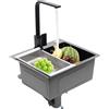 Sindipanda Lavandino da incasso per cucina 45 * 40 * 20 cm in acciaio inox, con cestello in asfalto + scarico per sapone + set di scarico, nero (lavabo con rubinetto)
