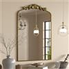 SMIROR Specchio ad arco vintage dorato 61 x 91 cm, specchio antico ornato retrò con piano intagliato, ispirazione barocca, cornice in metallo, decorativo per bagno, camera da letto, soggiorno