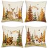 Bonhause Federe per Cuscini Animali Autunno 45 x 45 cm Cervo Orso Volpe Pini Poliestere Lino Decorativo per Divano Letto Casa Giardino Esterno Set di 4