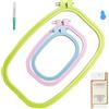 AMANDELIZABE 3 misure telaio da ricamo colorato rettangolare, quadrato, per punto croce cucito, utensile pratico multicolore con 16 aghi da cucito a mano, 1 guida per filo