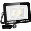 PICAA Faretto LED da 50 W, per esterni, con spina, 5000 lm, 3500 K, luce bianca calda, per giardino, cortile, garage, cantieri