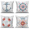 ASDCXZ Maritim - Set di 4 federe per cuscino, 40 x 40 cm, colore: rosso, blu, con ancora, bussola, barche a vela, bianco, per divano, cuscino decorativo, lavabile in poliestere, lino, tessuto per