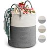 Rieeyrslza Cesto Portabiancheria in Corda Intrecciata D35 x H40 CM Pieghevole Cesta Decorativa Stoccaggio Paniere con Maniglia 39L Tessuto Naturale Cesto per Coperte per Archiviazione (Grigio Scuro)