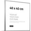 JUNOMI® Cornice portafoto 40 x 40 cm, alluminio argento opaco elegante - profilo slim, vetro acrilico antiurto, appendiatura orizzontale e verticale