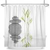 SDOTPMT 180x198cm Basalto Pietre Bambù Foglie Tenda Doccia Stazione Termale Giapponese Tema Zen Meditazione Bagno Bianco Sfondo Con Ganci