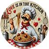 Générique Love Is In The Kitchen Italian Chef Spaghetti Cartoon Round Sign Placca In Alluminio Retro, Decorazione Da Parete Vintage Per Casa, Bar, Garage E Fattoria 20x20cm