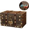Nizirioo, baule vintage in legno con serratura a combinazione: piccola baule del tesoro in stile pirata, scrigno per gioielli con coperchio, baule del tesoro per feste di compleanno per bambini