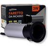 GASIASHOP SRL UNIVERSO R20-N3C FARO FARETTO LED PUNTO LUCE SPOT LIGHT ROTONDO COLORE NERO ARGENTO DA INCASSO 3W CCT SWITCH TEMPERATURA COLORE SELEZIONABILE