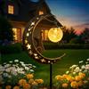 ZeiLaBang Kakadi Lampada solare a forma di luna, decorazione da giardino, con gatto, luna, lampada solare da giardino all'aperto, lampada solare in metallo, lampada solare da giardino con picchetto