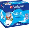 VERBATIM 10 CD-R AZO 52X Printable Wide Inkjet 700MB ID Brand in Jewel Case - 43325