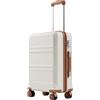 KONO Valigia Trolley Bagaglio a Mano 55x38x20 TSA (20, Crema/Marrone)