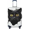 Helhappy Copertura per bagagli da viaggio, protezione per valigia, a scacchi, blu, graziosa, margherita, ciliegia, lavabile, in spandex, elastica, 45-81 cm, Gatto Nero Divertente, L