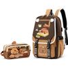 JIABAOZ Zaino Capibara Scuola Elementare, Zaino per Bambino Capibara con Astuccio e Portachiavi, Cartone Animato Borsa Scuola di Grande Capacità per Ragazze e Ragazzi (M)