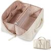 FARYODI Beauty case da donna, impermeabile, grande capacità, manico, divisorio e scomparto per spazzole, organizer per trucchi da appendere per viaggi, uso quotidiano, bagno e articoli da toeletta, beige., Di