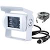 TitanAuto Telecamera retromarcia bianca + cavo 4 pin 15M + 18 LED IR visione notturna | Telecamera retromarcia HD 12V-24V pesante - impermeabile per furgone/camion/pickup/autocarro/autobus