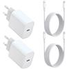 Kaulbiat Caricatore rapido USB-C ad alta velocità da 20 W, cavo di ricarica da 2 metri, adattatore di ricarica da parete PD, adatto per iPhone 14, 14 Pro, 13, 12, 11, XS, XR, X, 8, 7 Plus e iPad (2 set bianco)