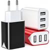SCHITEC Caricatore USB A Muro Presa 3-Port 3 Pack 5V 3.1A Bianco Nero Rosso | 15,5 W Multiple USB-A Porte, Materiale PC, per iPhone 17/16/15, Samsung Galaxy A13, Google Pixel 3/4/5, Phone Android, Tablet